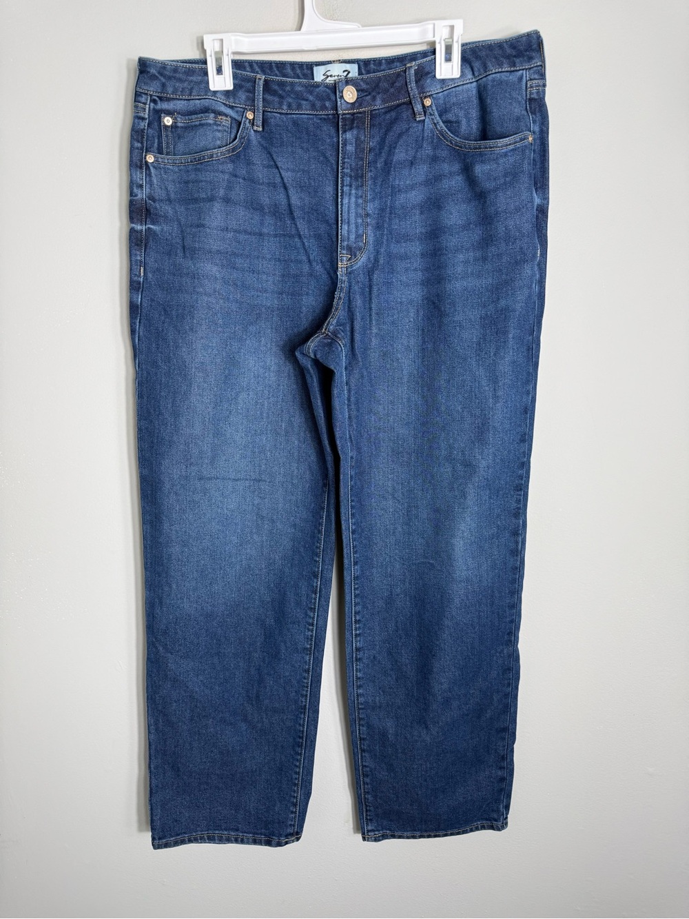 Seven7 Women's Loose Straight Jeans-Medium Wash-Stretch-Size 14